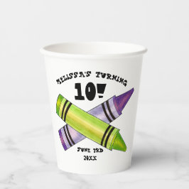 Groene Paarse artiest Crayons: Birthday Party Papieren Bekers