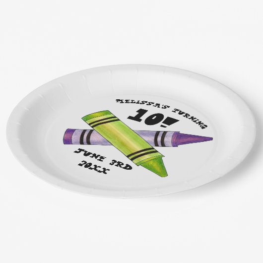 Groene Paarse artiest Crayons: Birthday Party Papieren Bordje (Gekanteld)