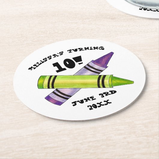 Groene Paarse artiest Crayons: Birthday Party Ronde Kartonnen Onderzetter (Gebogen)