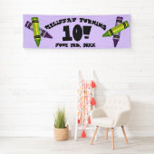 Groene Paarse artiest Crayons: Birthday Party Spandoek (Insitu)