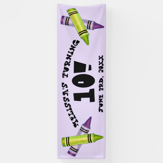 Groene Paarse artiest Crayons: Birthday Party Spandoek (Verticaal)