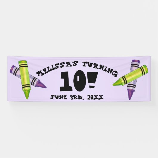 Groene Paarse artiest Crayons: Birthday Party Spandoek (Horizontaal)