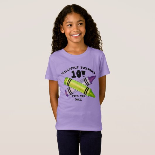 Groene Paarse artiest Crayons: Birthday Party T-shirt (Voorkant volledig)