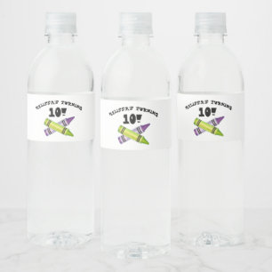 Groene Paarse artiest Crayons: Birthday Party Waterfles Etiket