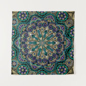 Groene Paarse Black en Taupe Mandala Wall Tapestry Wandkleed (Voorkant (horizontaal))
