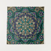Groene Paarse Black en Taupe Mandala Wall Tapestry Wandkleed (Voorkant)