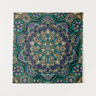 Groene Paarse Black en Taupe Mandala Wall Tapestry Wandkleed