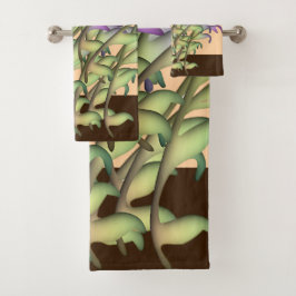 Groene + Paarse bladperzik Bad Handdoek