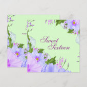 Groene Paarse & Blauwe Bloemen Verjaardag Uitnodig Kaart (Voorkant / Achterkant)