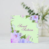 Groene Paarse & Blauwe Bloemen Verjaardag Uitnodig Kaart (Staand voorkant)