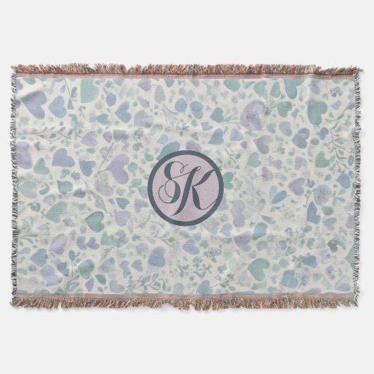 Groene Paarse Blauwe Liefde Harten Deken (Voorkant)