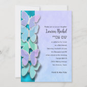 Groene Paarse blauwe vlinder tegen Mitzvah Kaart (Voorkant)