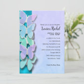 Groene Paarse blauwe vlinder tegen Mitzvah Kaart (Staand voorkant)