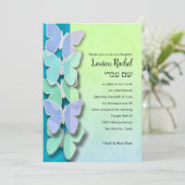 Groene Paarse blauwe vlindergrens bat Mitzvah Kaart (Staand voorkant)