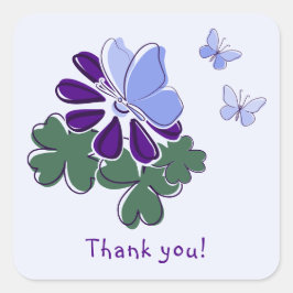 Groene Paarse Bloem Blauwe Vlinder Doodle Dank je Vierkante Sticker