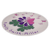 Groene Paarse Bloem Roze Vlinder Doodle Glas Snijplank (Hoek)