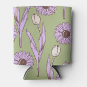 Groene Paarse Bloemen Waterverf Botanische Drink Blikjeskoeler (Voorkant)