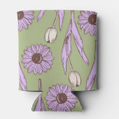 Groene Paarse Bloemen Waterverf Botanische Drink Blikjeskoeler (Achterkant)