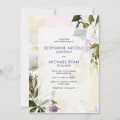 Groene Paarse Bloemenolie op Canvas Huwelijksuitno Kaart (Voorkant)