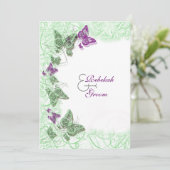 Groene paarse bruiloft verloving kaart (Staand voorkant)