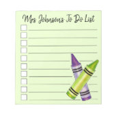 Groene Paarse Crayon School Art-leraar Notitieblok (Voorkant)