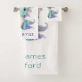 Groene Paarse Dragon Kids Verjaardagscadeau op maa Bad Handdoek (Insitu)