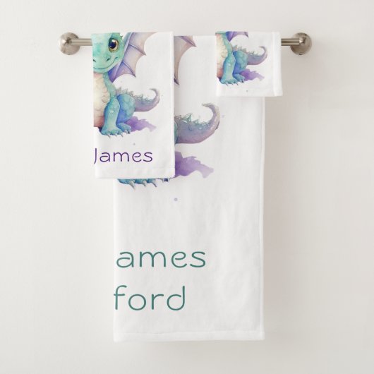 Groene Paarse Dragon Kids Verjaardagscadeau op maa Bad Handdoek (Insitu)