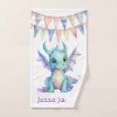 Groene Paarse Dragon Kids Verjaardagscadeau op maa Bad Handdoek (Handdoek)