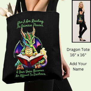 Groene Paarse Drakenwaarschuwing Leesboek Voice Tote Bag