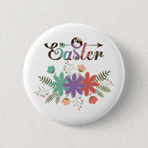 Groene Paarse en rode bloemen met bunny Ronde Button 5,7 Cm