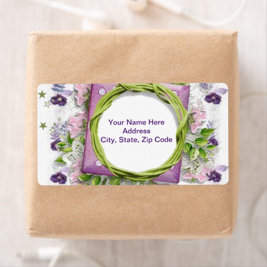 Groene Paarse Floral Monogram Labels (Insitu)