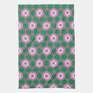 Groene Paarse Floral Star Groovy Pattern Theedoek