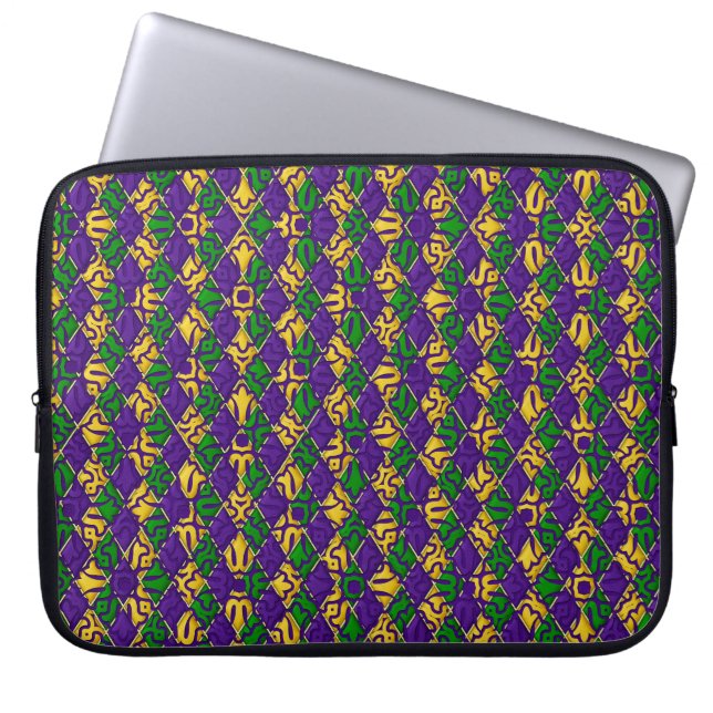 GROENE PAARSE GEEL WITTE MARDI GRAS FLEUR DI LIS LAPTOP SLEEVE (Voorkant)