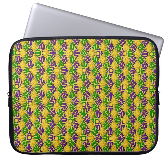 GROENE PAARSE GEEL WITTE MARDI GRAS FLEUR DI LIS LAPTOP SLEEVE (Voorkant)