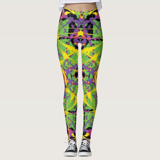 Groene Paarse Gele Kush Splatter Leggings (Voorkant)