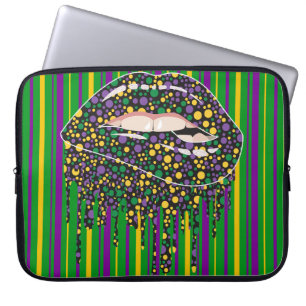 GROENE PAARSE GELLOW STRIPES LUSH LIPS MET DRIP LAPTOP SLEEVE