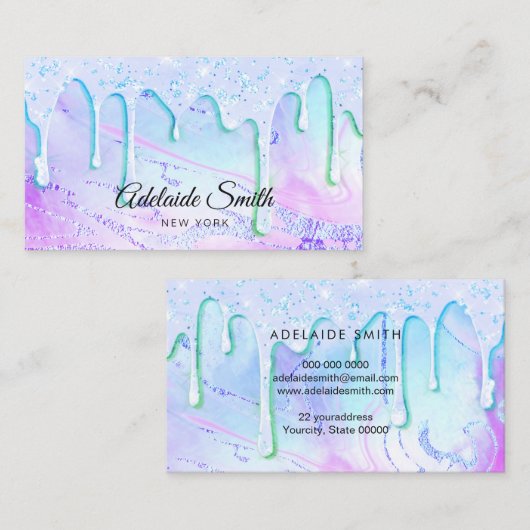 Groene paarse glitter druppels ontwerp visitekaartje (Voorkant / Achterkant)