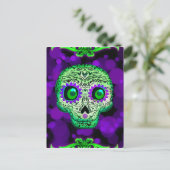 Groene & Paarse Gloeiende Suiker Schedel Halloween Briefkaart (Staand voorkant)