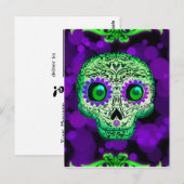 Groene & Paarse Gloeiende Suiker Schedel Halloween Briefkaart (Voorkant / Achterkant)