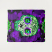 Groene & Paarse Gloeiende Suiker Schedel Halloween Wandkleed (Voorkant (horizontaal))
