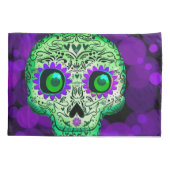 Groene & Paarse Gloeiende Suikerschedel Halloween Kussensloop (Achterkant)