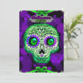 Groene & Paarse Glowing Skull Halloween Party Kaart (Staand voorkant)