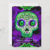 Groene & Paarse Glowing Skull Halloween Party Kaart (Achterkant)