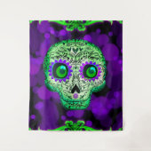 Groene & Paarse Glowing Sugar Skull Halloween Wandkleed (Voorkant)