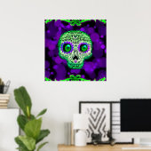Groene & Paarse Glowing Suiker Skull Halloween Poster (Thuiskantoor)