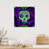Groene & Paarse Glowing Suiker Skull Halloween Poster (Keuken)