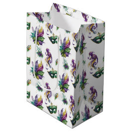 GROENE PAARSE GOLD MARDI GRAS MASKS & FEATHES MEDIUM CADEAUZAKJE