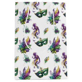 GROENE PAARSE GOLD MARDI GRAS MASKS & FEATHES MEDIUM CADEAUZAKJE