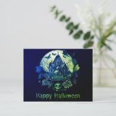 Groene Paarse Gotische Spookhuis Happy Halloween Feestdagenkaart (Staand voorkant)