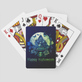 Groene Paarse Gotische Spookhuis Happy Halloween Pokerkaarten